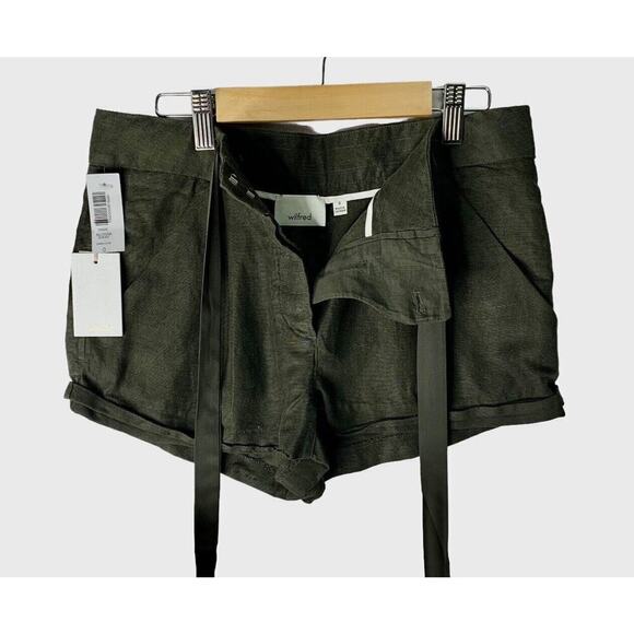 Aritzia Wilfred Allegra Lyocell Linen Shorts Women Size 0 Dark Olive NWT $78 - Picture 2 of 10